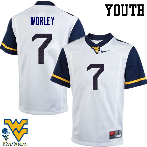 Youth #7 Daryl Worley West Virginia Mountaineers College Football Jerseys-White - Click Image to Close
